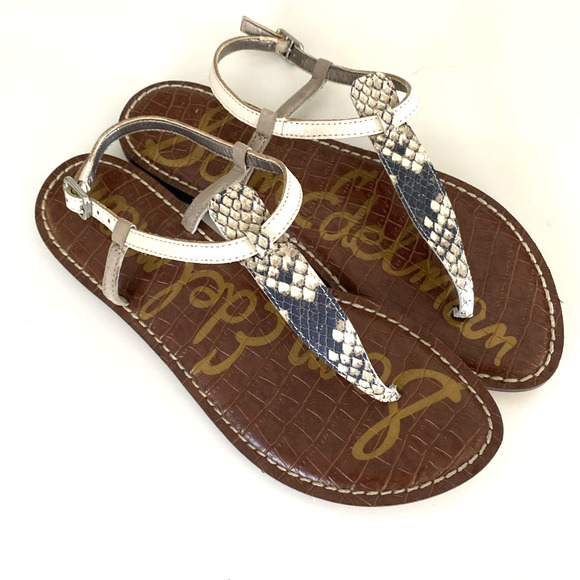 NWOB Sam Edelman Gigi Sandal Leather Animal Print Snake White Gray Ankle Strap 7 - Picture 2 of 6